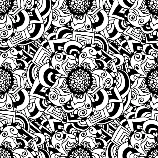 Nahtloses Doodle. Monochromes Blumenmuster. — Stockvektor