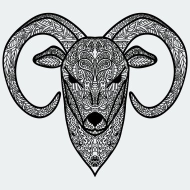 Süs baş keçi veya koyun - yeni yeni yıl 2015 sembolü. Siyah-beyaz kavramı.