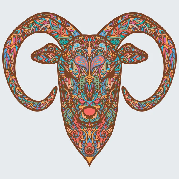 Cabeça ornamental de cabra ou ovelhas - um símbolo do Ano Novo 2015. Conceito multicolorido . — Vetor de Stock