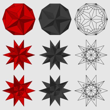 Üç boyutlu geometrik şekiller kümesi.