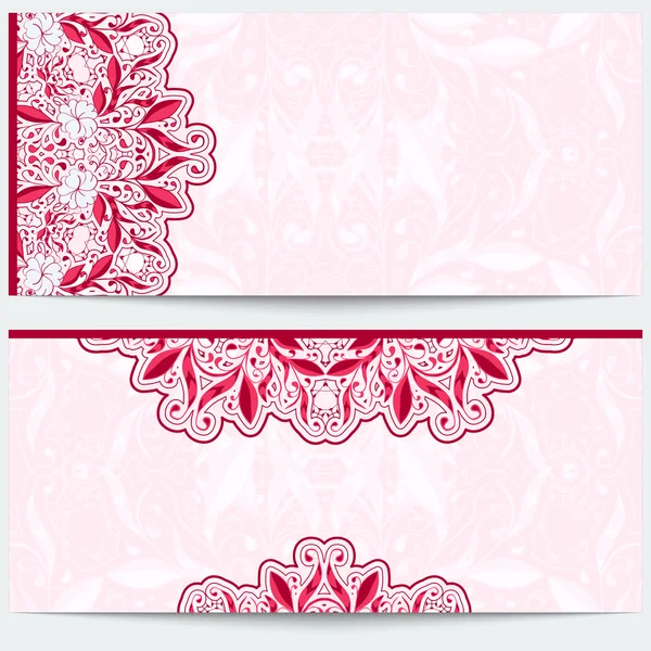 Greeting card with a pink floral pattern. Gentle east ornament a light background. — Stock Vector