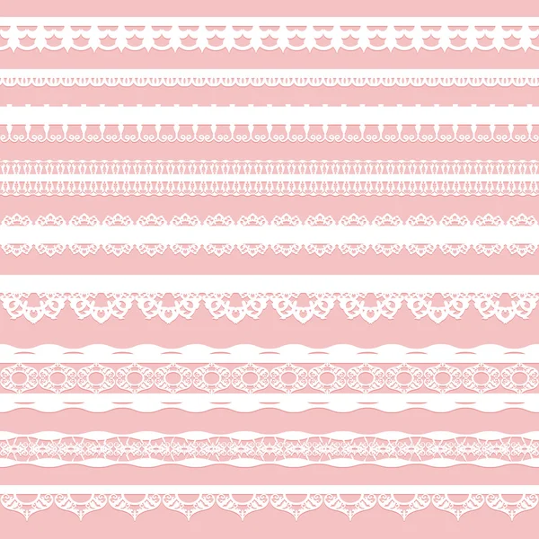 Set of white lace braid isolated on a pink background. — Stock Vector