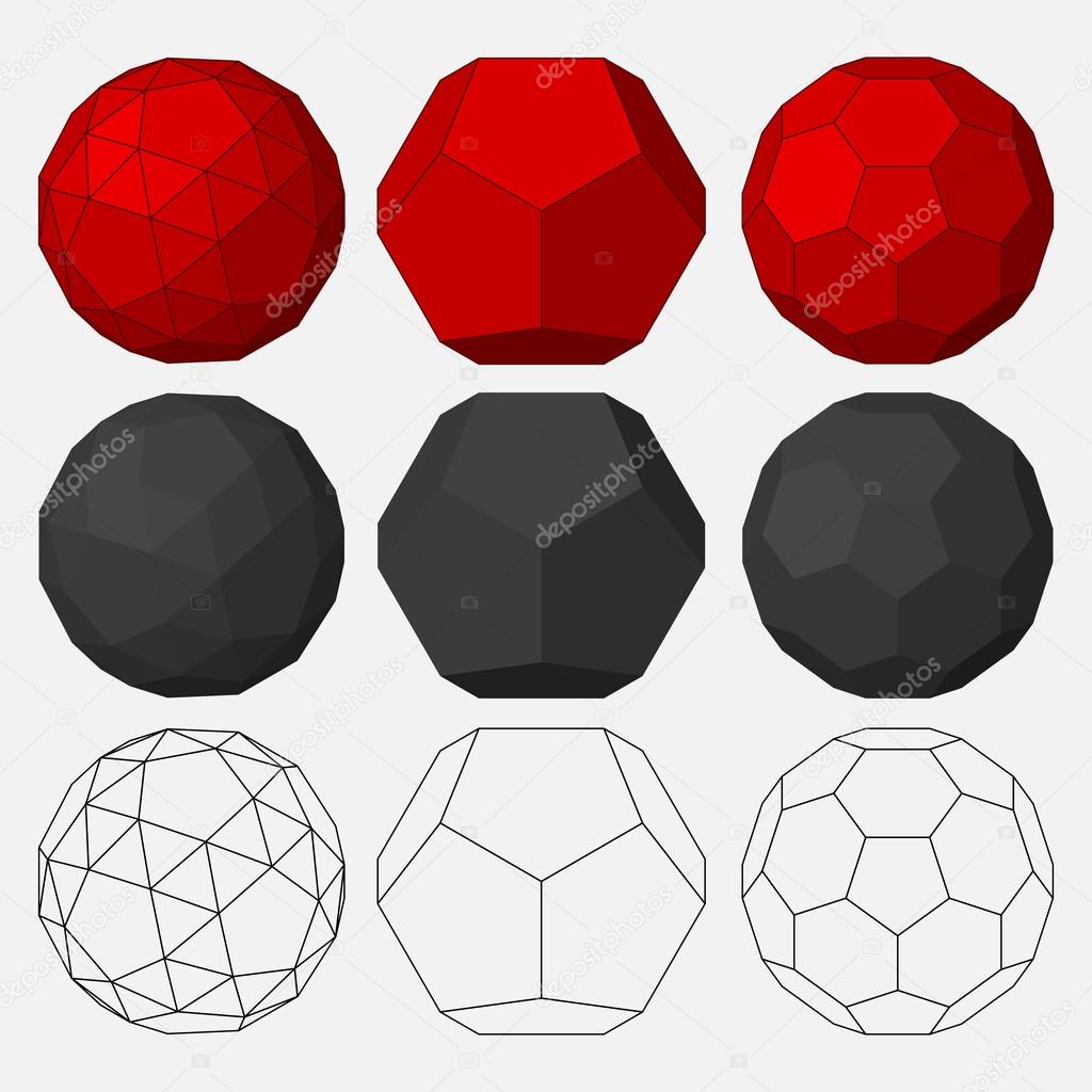 Set of three-dimensional geometric figures.