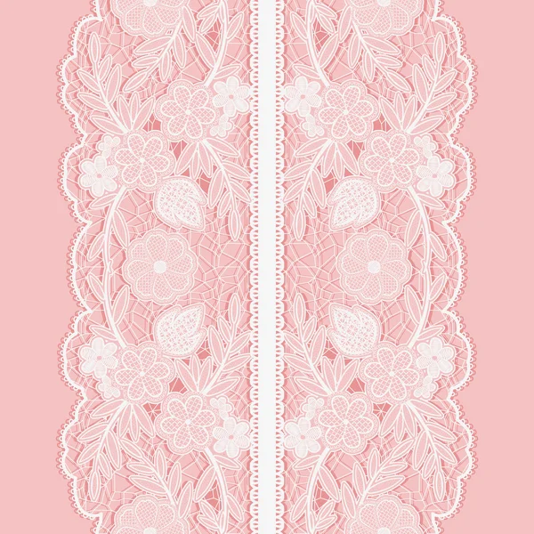 White lace seamless pattern of broad vertical floral tape. — Stock Vector