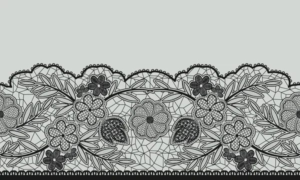 Seamless floral lace ribbon on gray. — Stock Vector