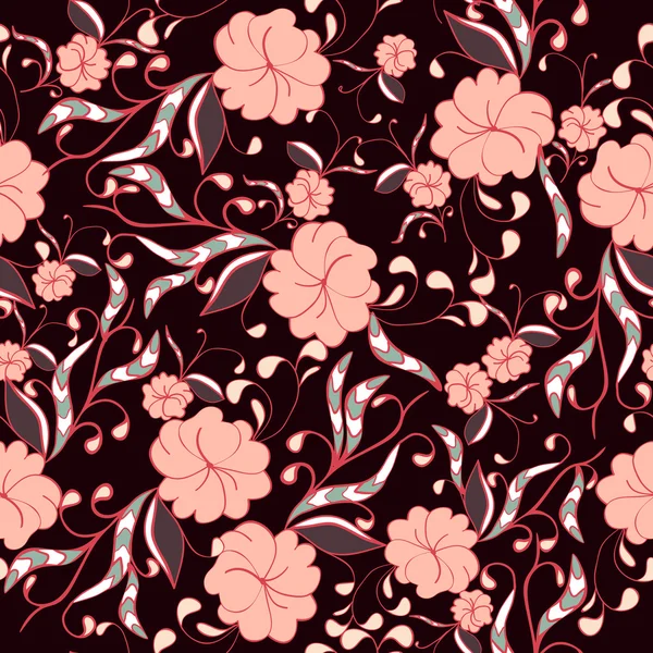 Beau motif floral sans couture dans des tons rose vif et bordeaux . — Image vectorielle