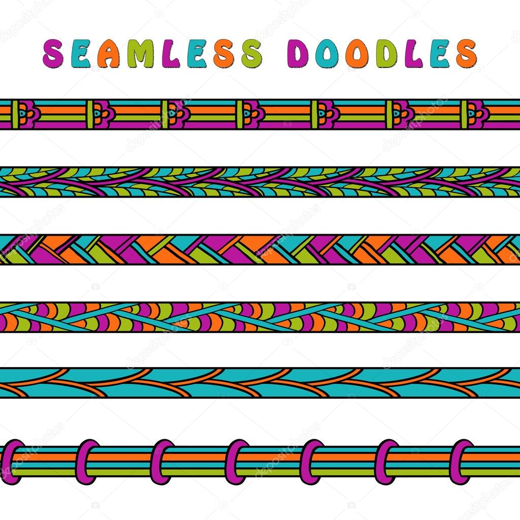 Colored seamless doodle border line.