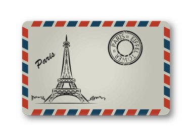Boyalı Eyfel Kulesi ile Paris'ten mektup. Stilizasyon.
