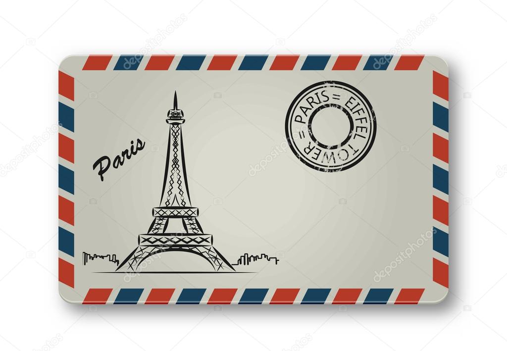 Letter from Paris with the Eiffel Tower painted. Stylization.