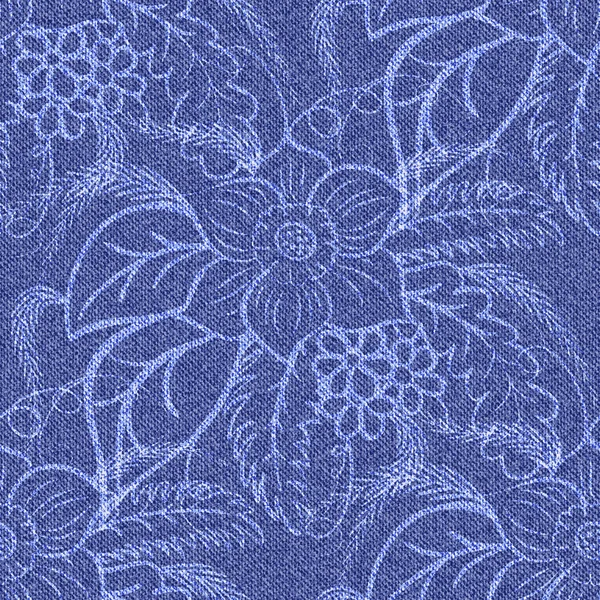 Denim naadloze achtergrond met gedrukte witte bloemen. — Stockvector