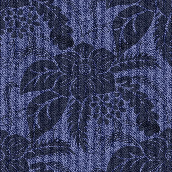 Jeans fondo sin costuras con flores negras impresas . — Vector de stock