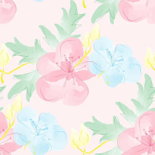 Seamless watercolor background with flowers. Gentle digital pattern. — Stock Vector