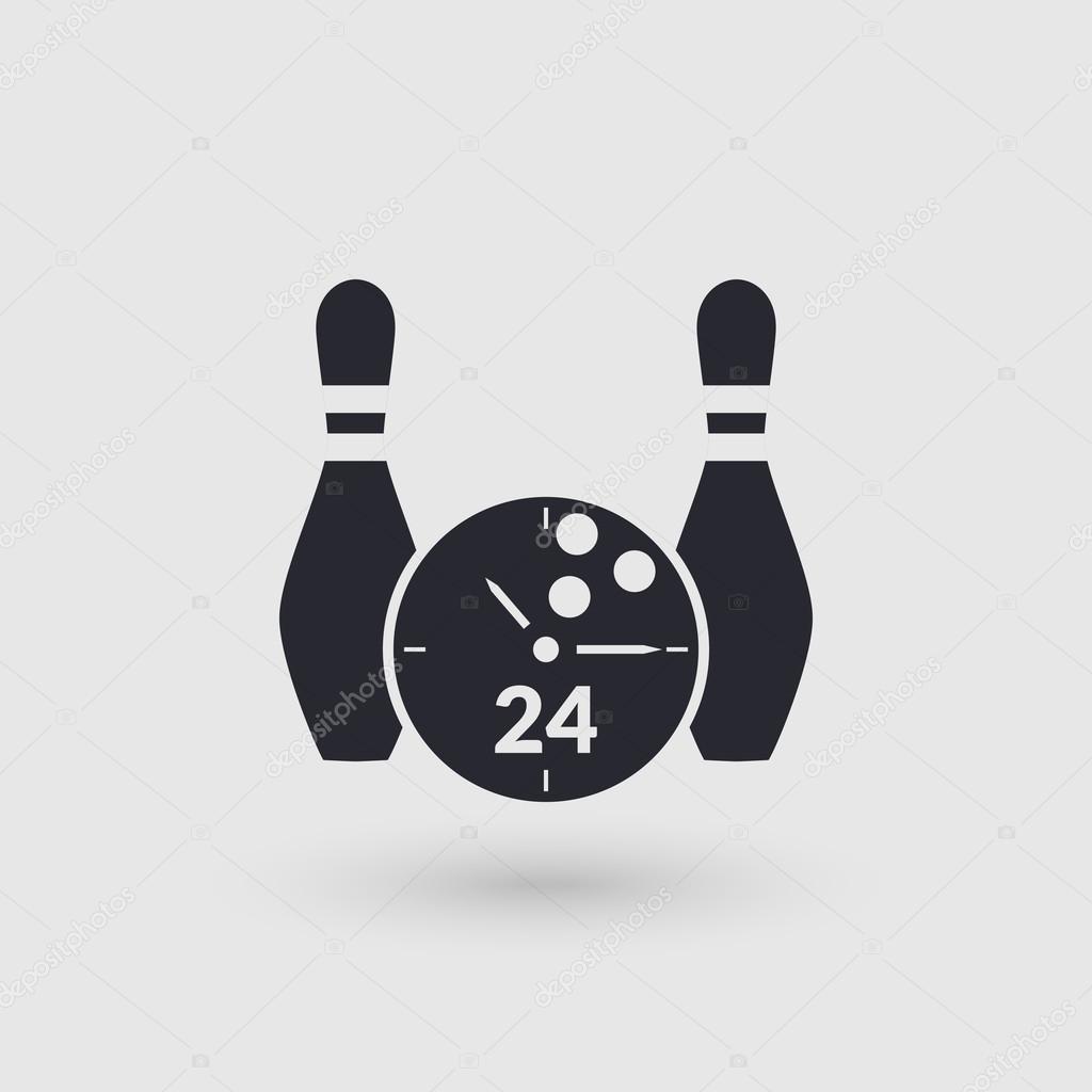 Icon bowling with clock face. Day and night. Pictogram pointer. Vector illustration.