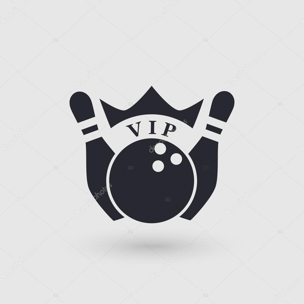 Icon bowling with crown. Inscription VIP . Pictogram pointer. Vector illustration.