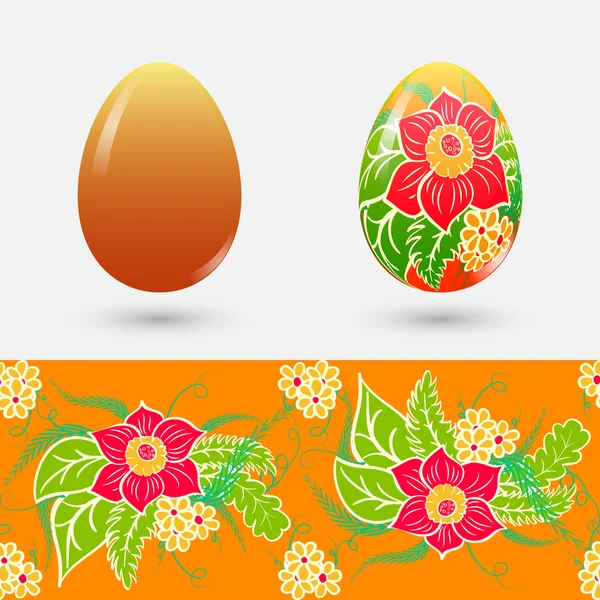 Conjunto de Páscoa. Ovo de Páscoa pintado e limpo. Padrão floral sem costura . —  Vetores de Stock