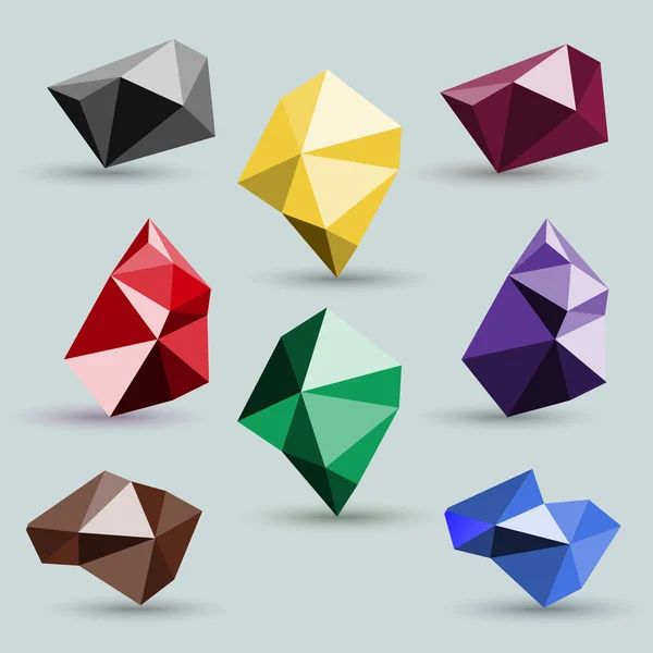 Conjunto de iconos abstractos de colores cristales poligonales aislados sobre un fondo gris . — Vector de stock