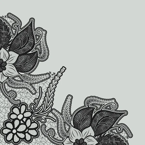 Modèle design invitation romantique ou carte de vœux. Modèle de dentelle florale noire . — Image vectorielle