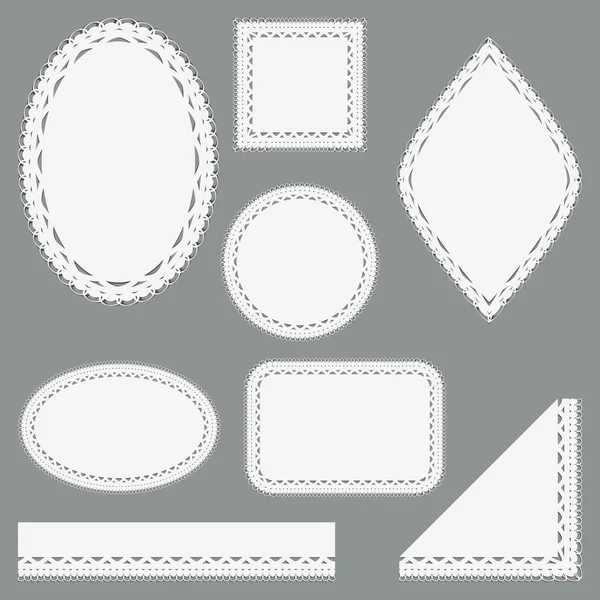 Set of lacy napkins, ribbons and corners. — Stock Vector