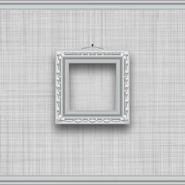 Blank square picture frame on a gray wall with fabric texture. — Stock Vector