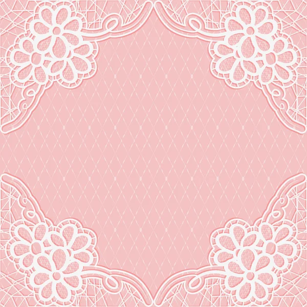 White-pink lace frame with a mesh background. For design of cards or wedding invitations. — Stock Vector