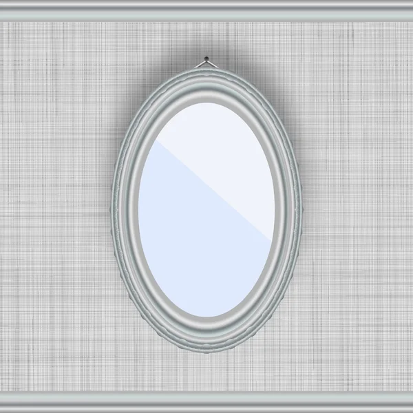Blank oval picture frame on a gray wall with fabric texture. — Stock Vector