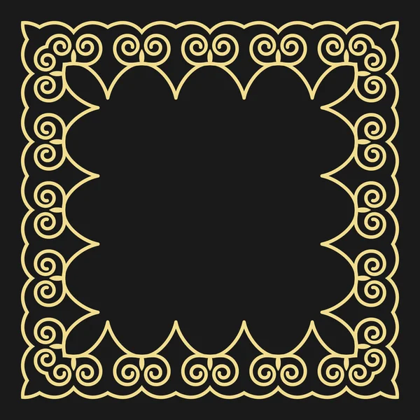 Frame in the fashionable outline style on a black background. Mono line pattern with swirls. Empty space for text in the center for design. — Stock Vector