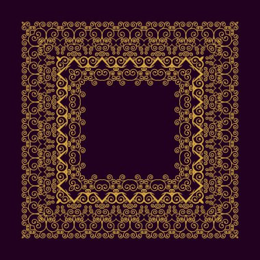 Square frame in trendy mono line style - art deco monogram design element in golden and black color.