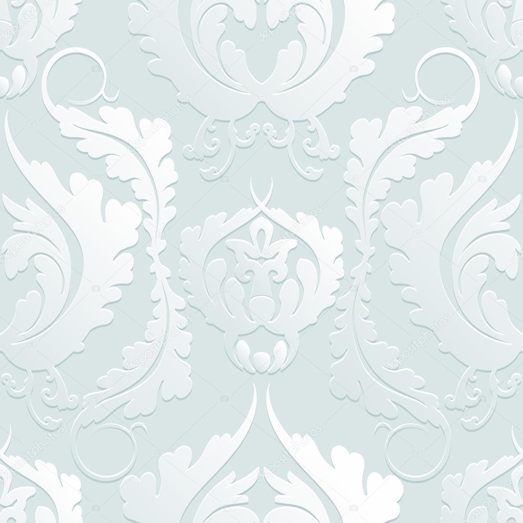 Seamless Floral 3d pattern Damascus. Elegant large flowers on a light background. Can be used to design fabrics, wallpaper, web page background.