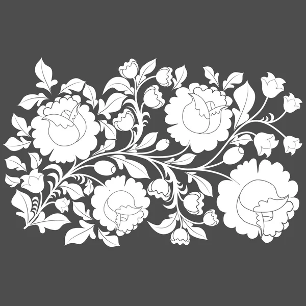 Rosas blancas y hojas sobre un fondo gris . — Vector de stock