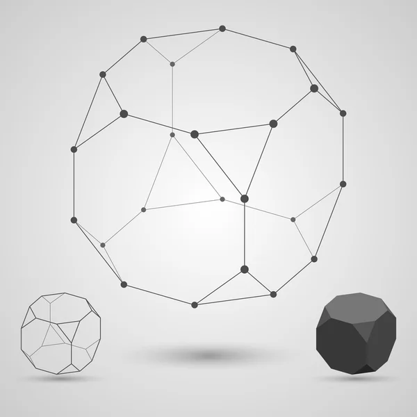 Outline of the polyhedron on a gray background. The concept of interdependence. — ストックベクタ