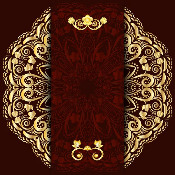 Reicher dunkler Hintergrund mit goldenem floralem Mandala. Vorlage für Speisekarte, Grußkarte, Einladung oder Cover. — Stockvektor