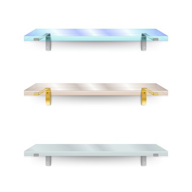 Set of shelves. Two different glass shelves and one opaque.