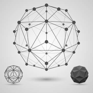 Tek renkli karkas bağlı çizgiler ve noktalar. Küçük triambic icosahedron geometrik öğesi.