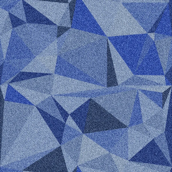 Fondo de mezclilla con patrón poligonal sin costuras. Varios tonos de azul . — Vector de stock