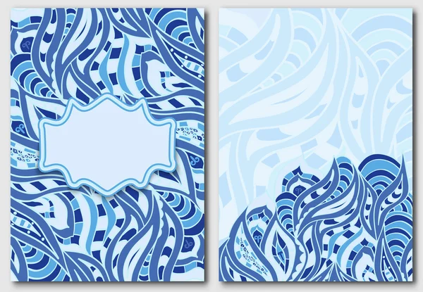 Conjunto de modelos para convites de design e cartões de felicitações. Elemento doodle abstrato em azul. Pintura de motivo indiano . — Vetor de Stock