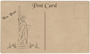 Özgürlük Anıtı'nın bir çizim ile eski kartpostal: New York, Usa. Stilizasyon.