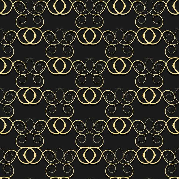 Gold pattern from curls on a black background. — Stock Vector