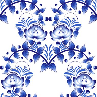Mavi çiçekler gzhel tarzı ile güzel seamless modeli.