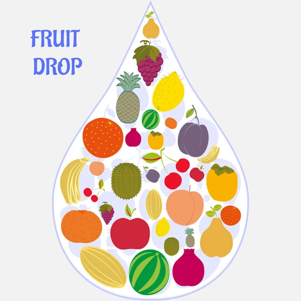 Flat fruit icons collected in the form of a drop. — Stock Vector