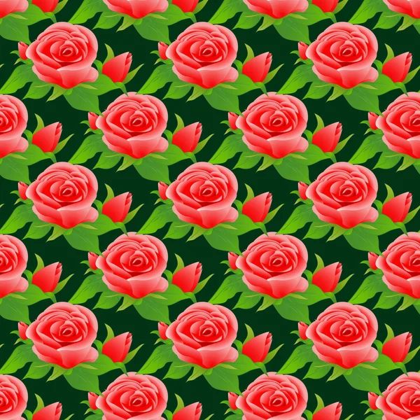 Motif sans couture avec des roses et des feuilles. — Image vectorielle