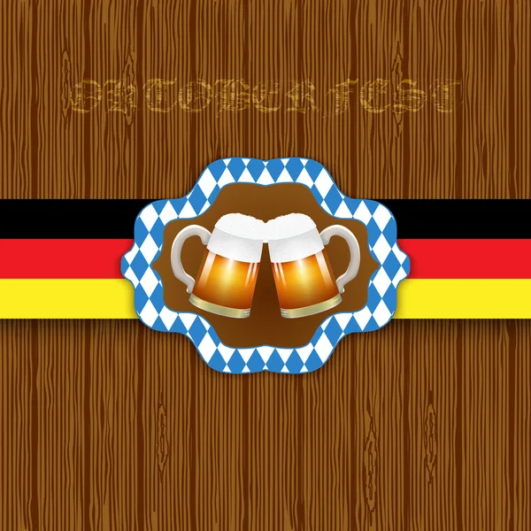 Oktouberfest background. Two mugs of beer on a wooden background. — Stock Vector