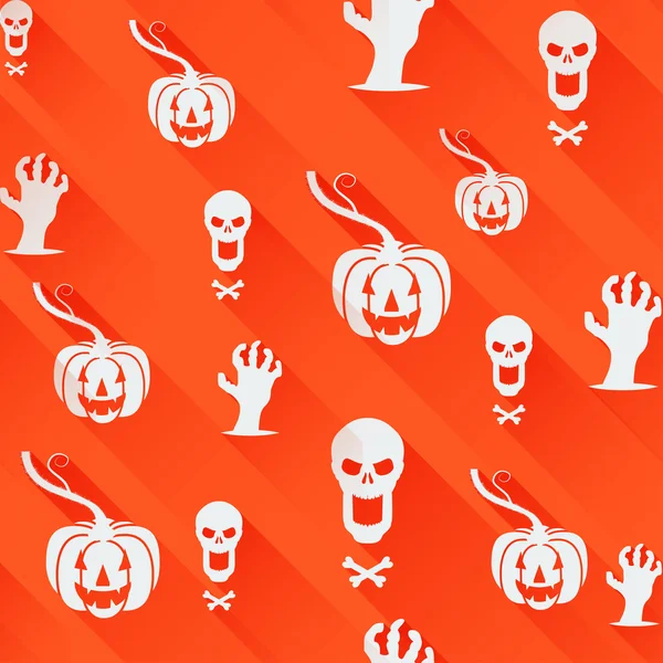 Fundo de Halloween sem emenda. Ícones planos claros com sombras longas em um fundo laranja . —  Vetores de Stock