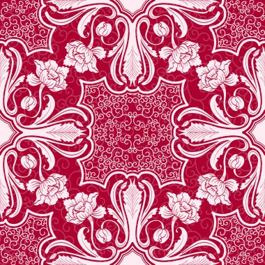 Seamless modeli. Güzel örgü çiçek siluetleri ve bırakır. Motifli oryantal resim arka plan.