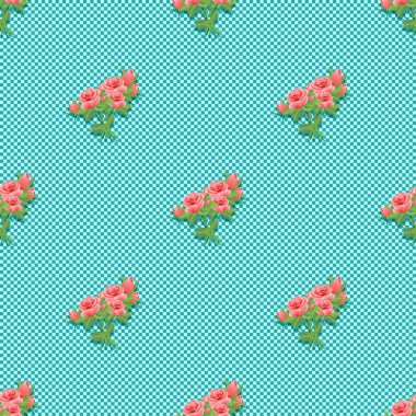 Seamless pattern with a bouquet of roses. Vibrant vintage design.