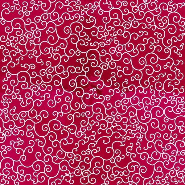 Seamless pattern of white spirals on red watercolor background. Stylized oriental style. — ストックベクタ