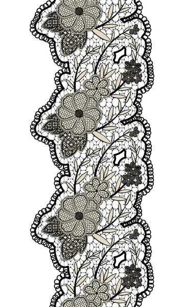 Zwarte naadloze Lacy verticale lint geïsoleerd op witte achtergrond. Floral naadloze rand voorontwerp. — Stockvector