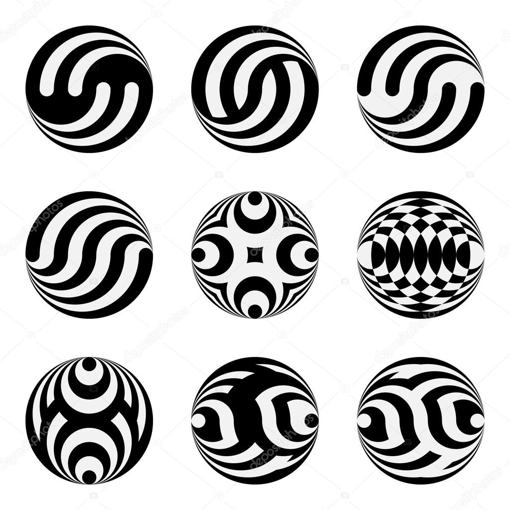 Set of monochrome black and white design elements for the Logo on the basis of circles and Celtic grid.