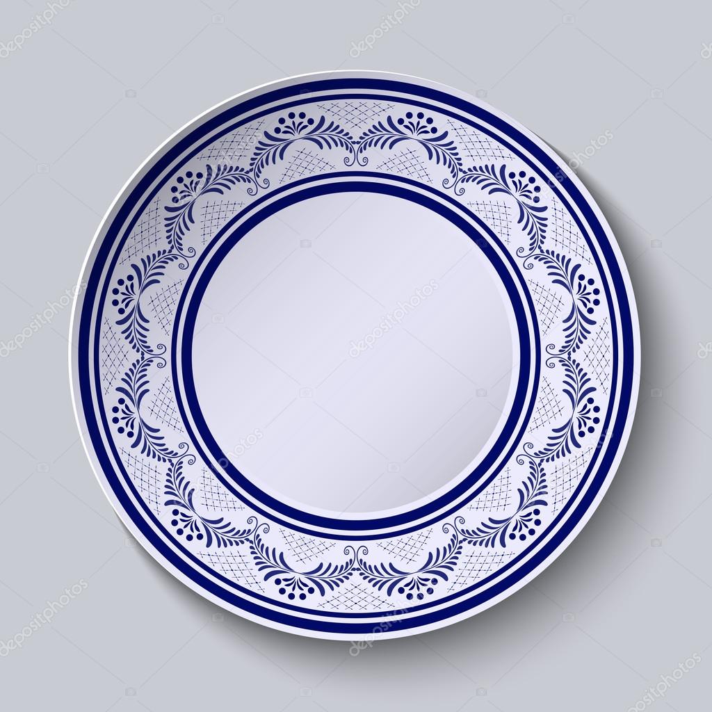 Plate with blue ornamental Template design in folk style - Main Image