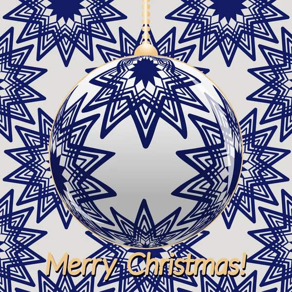 Transparente Weihnachtskugel auf Hintergrund mit blauen Sternen. Weihnachten und Neujahr Hintergrund. — Stockvektor