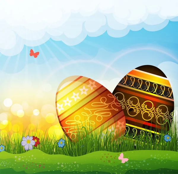 Easter eggs in the grass — Stock Vector